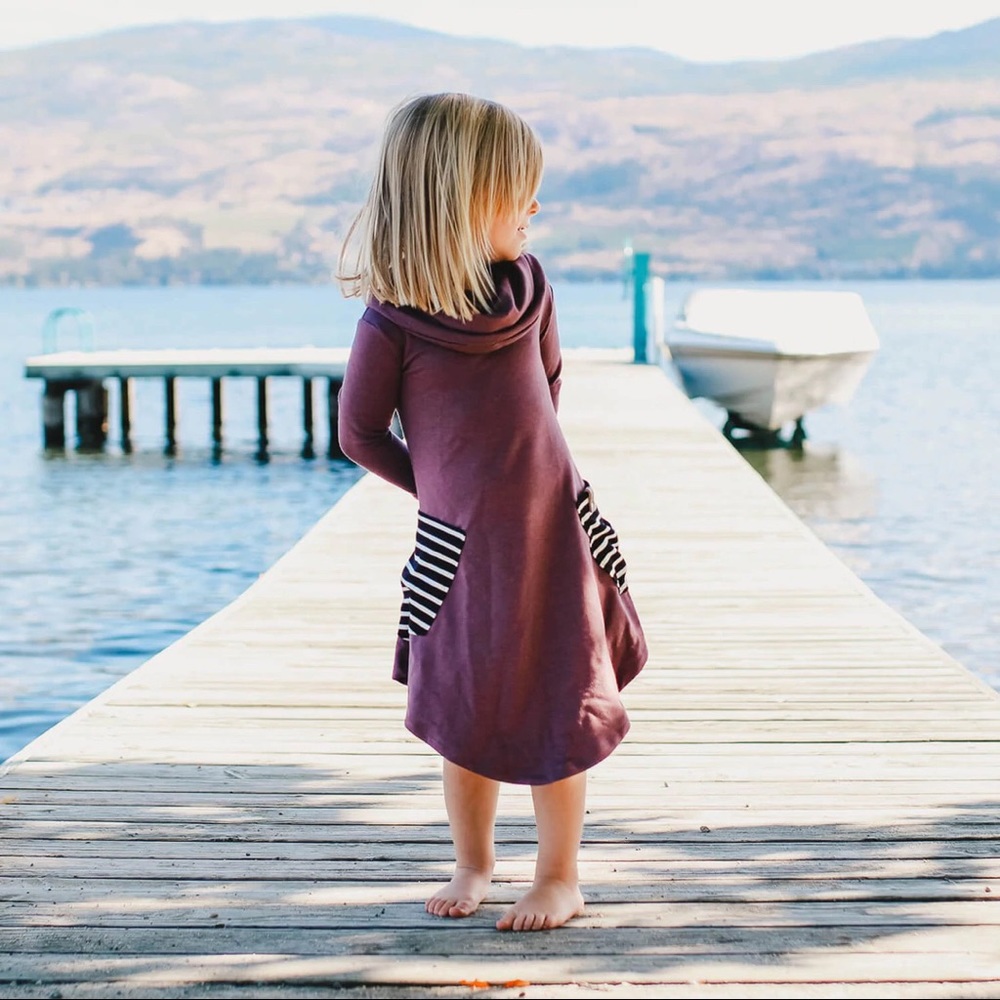 Mini Street Avery Cowl Dress - Made in Canada - Lilac Stripe - Size 3